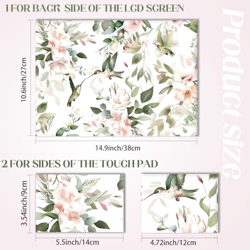SUPERDANT 3-Pack Laptop Sticker 15.6 14 12 Inch Laptop Skin Notebook Decal Iron-On Transfer Ready PVC Protector Scratch-Proof Water-Proof Reusable Flowers and Birds Design Colorful - style: Flowers And Birds