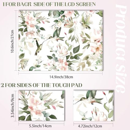 SUPERDANT 3-Pack Laptop Sticker 15.6 14 12 Inch Laptop Skin Notebook Decal Iron-On Transfer Ready PVC Protector Scratch-Proof Water-Proof Reusable Flowers and Birds Design Colorful - style: Flowers And Birds