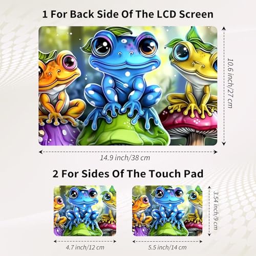 Laptop Skin Sticker 3-Piece Set,Cute Frogs Mushrooms | Trim-to-fit 3-piece vinyl set with one 15 x 10.6 in lid skin and two palm-rest decals for many 12-15.6 in laptops - color: Cute Frogs Mushrooms