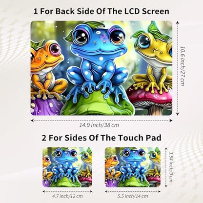 Laptop Skin Sticker 3-Piece Set,Cute Frogs Mushrooms | Trim-to-fit 3-piece vinyl set with one 15 x 10.6 in lid skin and two palm-rest decals for many 12-15.6 in laptops - color: Cute Frogs Mushrooms