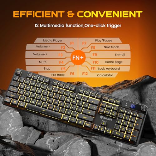 Redragon K521 Pro Wireless Gaming Keyboard with Screen | Mechanical Feeling, Tri-Mode BT/2.4G/USB-C, RGB Keyboard, 12 Multimedia Keys, Programmable Software, Full-size keyboard - color: Glossy Black