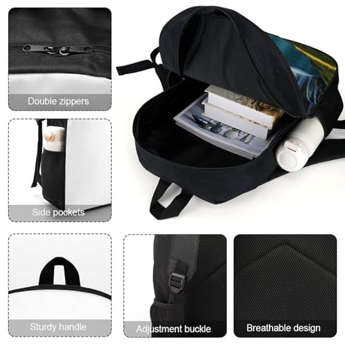 17-Inch Laptop Backpack Water-Resistant Green Pine Waterfall Daypack with Shoulder Strap Lightweight Casual Rucksack for Travel Commuter Hiking Outdoor Activities 20l Black