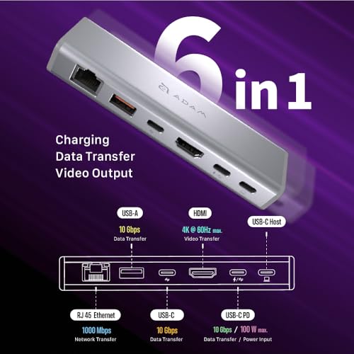 ADAM ELEMENTS Hub Stand Ultra - 6-in-1 Magnetic Detachable USB-C Hub & Ergonomic Laptop Stand, Foldable 4K HDMI Docking Station for MacBook Pro/Air M4 M3 M2 M1, iPad & 17" Laptops - color: Gray