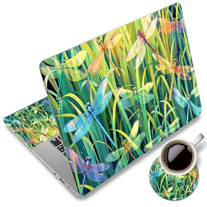 Laptop Skin Sticker Decal 12"-15.6" Universal Laptop/Notebook/Netbook Vinyl - Waterproof Scratch Resistant,Fits HP Dell Lenovo MacBook,2 Free Wrist Pads,Easy Apply & Remove,Dragonfly Thicket - color: Dragonfly Thicket