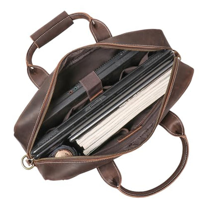 Leather Briefcase for Men 17Inch Laptop Messenger Bags Business Travel Handcrafted Laptop Bag with YKK Zipper Gift - color: B-dark Brown