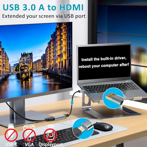 Herfair USB to HDMI Adapter 1080P Monitor Connector with Built-in Driver | USB-A to HDMI Converter Support Windows 11/10/8.1/8/7 & MacOS Laptop, PC, Computer, MacBook (USB Male HD Female)