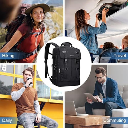 WITZMAN Travel Laptop Backpack for Men Fits 16 inch Laptop | Nylon Carry-on Airline Approved, USB Charging Port, 26L Capacity, For Vacation, Weekend, Overnight Trip, B716 Black - color: Black