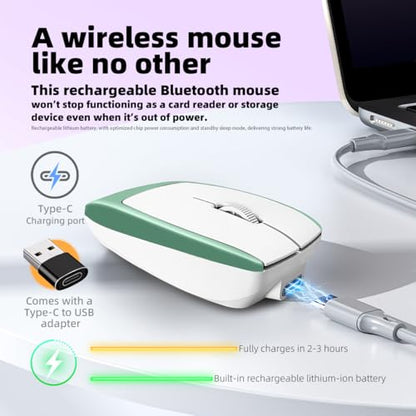 FMOUSE Mini 2-in-1 Wireless Bluetooth Mouse & TF Card Reader (Supports Up to 2TB), 3.07×1.49in / 30g Portable, USB-C Rechargeable, for MacBook iPad Laptop Chromebook, Travel Business, Green - color: Green / Without TF Card