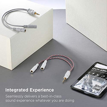 Headphone Splitter, 3.5mm Stereo 2-Way Audio Cable - 20CM / Gray | Stereo Audio Sound, Dual Headphone and Speaker Audio Output, Compatible with iPhone, iPad, Laptops, Tablets, 3.5mm devices - color: Shinning Silver, size: 9.8 inch / 25 cm