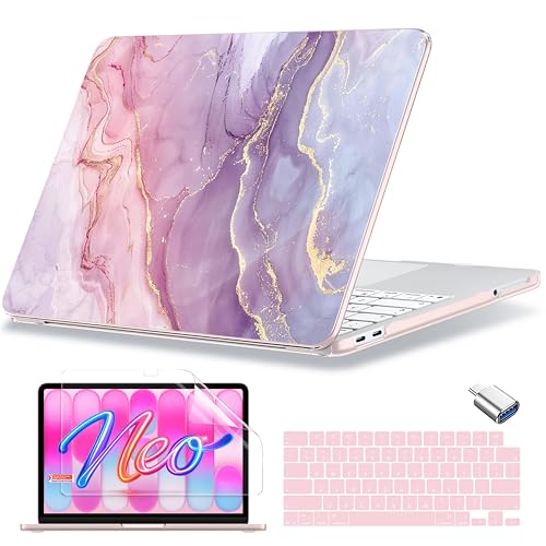 MecBevia Compatible with MacBook Neo Case 13 inch 2026 A3404 A18 Pro Chip | 4-in-1 Kit, Neo Hard Shell Case Cover & Keyboard Cover & Screen Protector & Type C, Pink Marble - color: Pink Marble