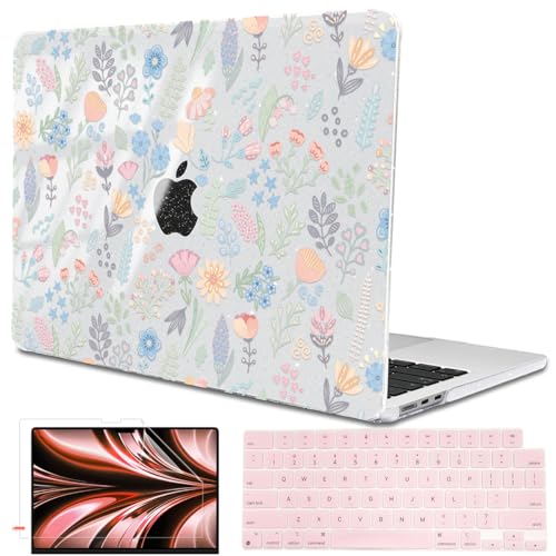 Compatible with 2026 MacBook Air 13 inch Case M5 A3449 Cover, Shiny Pattern Plastic Hard Shell Case Keyboard Skin for Mac Air 13.6 M4 A3240 M3 A3113 M2 A2681 2025-2022, Starry Sky Flowers - color: Starry Sky Flowers