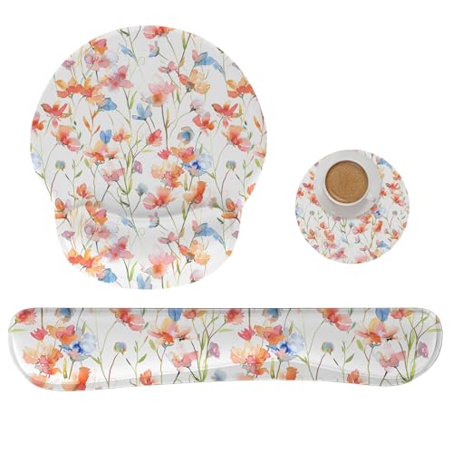 RICHEN 3 PCS Computer Mouse Pads for Desk with Coaster Set, Non-Slip Keyboard Wrist Rest and Mouse Pad Set, Ergonomic Design (YKMWR-52) - color: Ykmwr-52