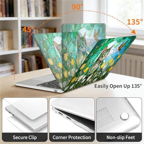 for MacBook Air 15 Inch Release 2023/2025 Model A2941/A3241 M2/M4 Chip Clear Computer Case,Novelty Premium Pattern Hardshell Laptop Case Tulip Meadow Stained Glass Feline - color: Tulip Meadow Stained Glass Feline, size: A2941/A3241(15 inch)-Clear