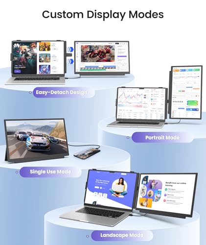 15.6" Laptop Screen Extender, 1080P FHD Detachable Laptop Monitor Extender, One Cable Plug & Play Portable Travel Monitor for 14"-17.3" Laptop Compatible with Wins/Mac/Chrome/Android - size: 15.6" Dual Screen