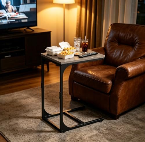 WLIVE C Shaped End Table, Small Couch Side Tables with Metal Frame, Sofa Table TV Tray for Living Room, Bedroom, Relief Black - color: Relief Black