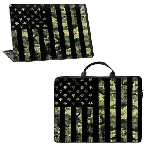 12 inch Laptop Sleeve with Laptop Skin Sticker Combo – Waterproof Slim Laptop Case with Premium Zipper, Portable Notebook Bag for MacBook & Tablet Devices, Camo Flag - color: Camo Flag, size: 12 inch