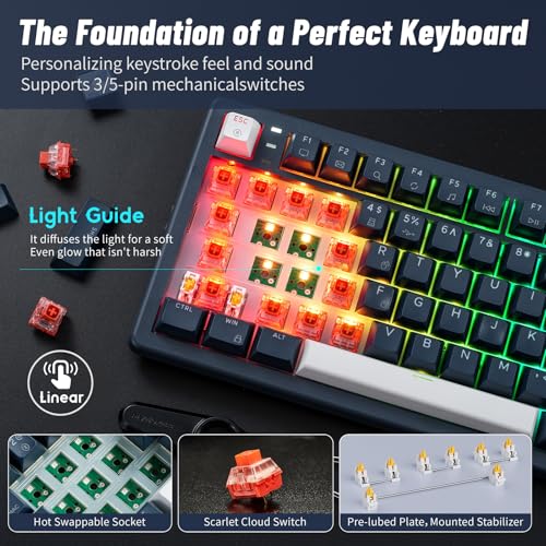 Hexgears Wireless Mechanical Keyboard with Wrist Rest,Tri-Mode BT5.0/2.4GHz/USB-C Hot Swappable Custom Keyboard,Pre-lubed Linear Switches,RGB Backlit Computer Gaming Keyboards for PC/Tablet/PS/Xbox - color: Dark Blue-99keys, size: Linear