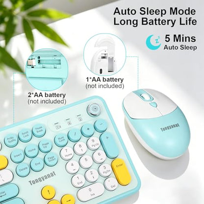Tongyangat Wireless Keyboard and Mouse Combo, 2.4G Full-Size Keyboard Mouse Set, Plug & Play, Quiet Click, Ergonomic Design, Compatible with Windows, Mac, Laptop, Desktop, Computer (T801A-Blue) - color: T801A-Blue