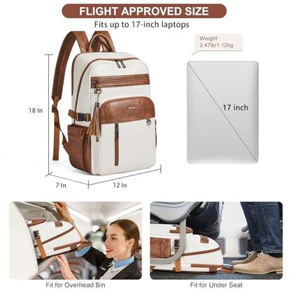 Shrrie Vegan Leather Laptop Backpack for Women,17 Inch Computer Backpack Purse for Work Business College Travel Teacher Nurse with Anti-theft Pocket & Giant Tumbler Holder Pocket,Beige with Brown - color: Beige With Brown