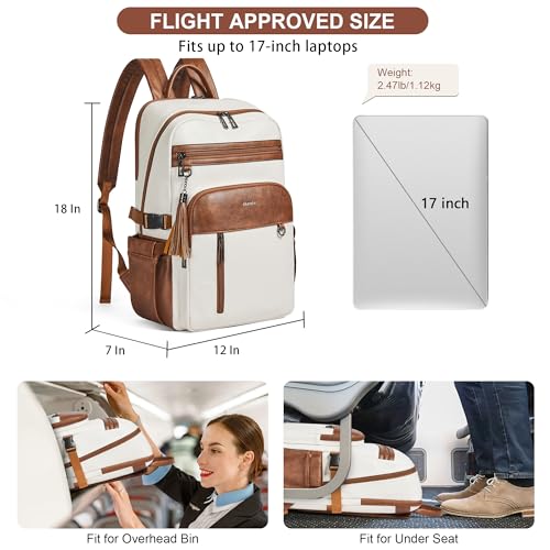 Shrrie Vegan Leather Laptop Backpack for Women,17 Inch Computer Backpack Purse for Work Business College Travel Teacher Nurse with Anti-theft Pocket & Giant Tumbler Holder Pocket,Beige with Brown - color: Beige With Brown