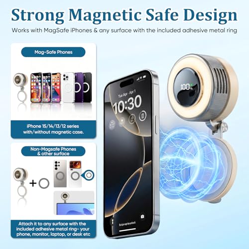 hepanio Clip On Fan,Small Fan Clip on for Shirt & Waist 3 in 1 Portable Silent Mini Bladeless Fan Magnetic Phone Fan Magsafe Compatible with Fill Light,Clip & Desktop Dual Use,360° Clip On Fan - color: Pink