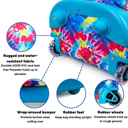 J World Sunny Rolling Backpack for Kids. Roller Bag With Wheels, Tie Dye - color: Tie Dye