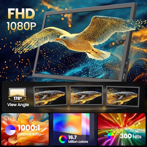 FANGOR 15.6 Inch Portable Monitor, FHD 1080P Monitor for Laptop, HDR IPS Computer Gaming Display, USB-C HDMI Screen Extender with Smart Cover for PC Laptop Phone Mac Xbox PS4/5 Switch, Dual Speaker