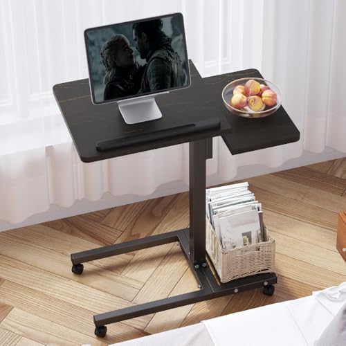 Laptop Desk Stand for Bed Portable Desk Overbed Bedside Mobile Laptop Table Rolling Foldable Table Adjustable Height with Locked Wheels & Mouse Pad for Office Sofa (Dekuwood Black) - color: Dekuwood Black