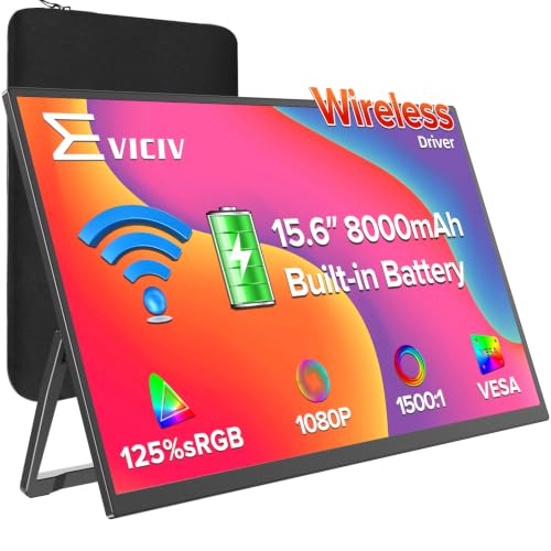 EVICIV Wireless Portable Monitor with 8000mAh Battery, 15.6" (4-5H) | Support AirPlay, Miracast Laptop Display, USB-C & MINI HDMI & VESA, Travel Second Screen for Laptop, Computer, Game Consoles - size: 15.6 Inch