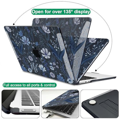Compatible with 2022 2023 2024 MacBook Air 13.6 inch Case A3113 M3 A2681 M2, Crystal Printed Pattern Plastic Hard Case Cover for MacBook 13.6 inch Air 2024 M3 Touch ID, Wild Flowers Black - color: Wild Flowers Black