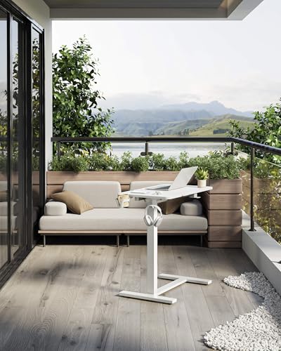 YIHAYO Electric Adjustable Overbed Bedside Table with Wheels, 24 x 16 Inches Mobile Standing Desk, Laptop Desk, Movable Overbed Tables Hospital Home Use, White - color: White Frame/White Top, size: 24*16 Inch