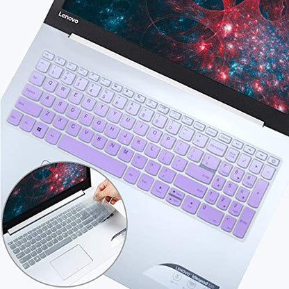 2 Pack Keyboard Cover for Lenovo IdeaPad 3 3i 15.6'' 17.3'' /Lenovo Yoga C740 C940 15.6 /Lenovo Ideapad 320 330 330s 340s 520 S540 720s 130 S145 L340 S340 V330 V130 /ThinkBook 15 Keyboard Skin - color: OmbrePurlple+Clear