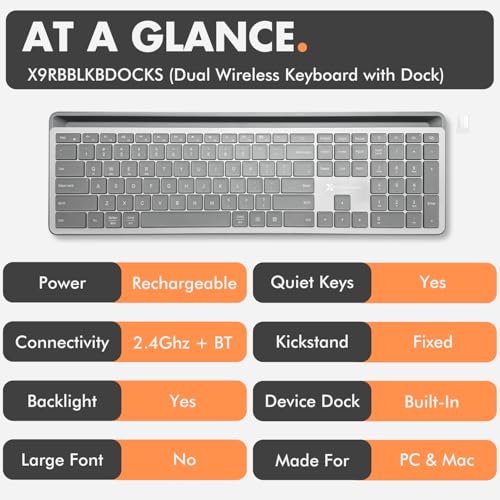 X9 Full-Size Bluetooth Keyboard with Phone Holder – Backlit Wireless Keyboard, Switch Multi-Device, Slim, Quiet, Rechargeable, w/Copilot AI for PC, Mac, iOS & Android (Silver) - color: Silver