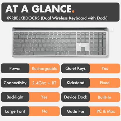 X9 Full-Size Bluetooth Keyboard with Phone Holder – Backlit Wireless Keyboard, Switch Multi-Device, Slim, Quiet, Rechargeable, w/Copilot AI for PC, Mac, iOS & Android (Silver) - color: Silver