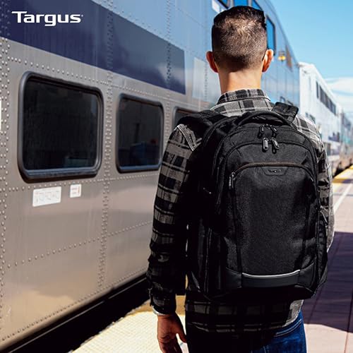 Targus 17” Voyager EXP Travel Backpack, Expandable 27L–30L Laptop Backpack, TSA Checkpoint-Friendly, Water-Resistant, RFID-Blocking Pocket, Fits Up to 17 Inch Laptop, Carry-On Size, Black - TBB664GL