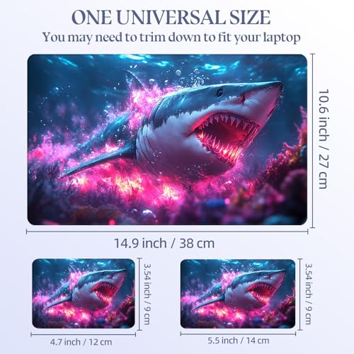 Universal Laptop Skin Sticker Decal,15.6 Inch Laptop Vinyl Cover for 13" 14" 15.6" Laptop,Scratch-Resistant Waterproof Protector Wrap,Reusable with Wrist Pads,Neon Pink Shark - color: Neon Pink Shark