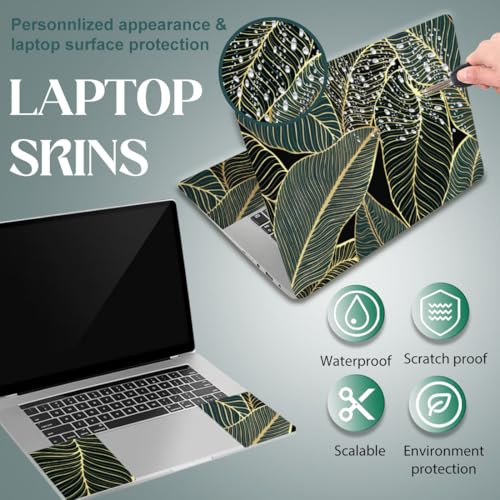 SUPERDANT Laptop Notebook Skin Sticker Cover Decal Green Leaf Laptop Protector Notebook PC Computer Art Protector Universal Notebooks Art Decal Fits 12" 13" 13.3" 14" 15" 15.4" 15.6 inch Gold Green