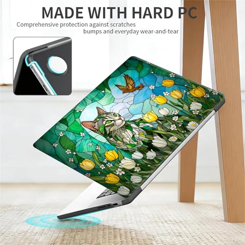 for MacBook Pro 13 Inch Release 2013-2015 Model A1425 A1502 Black Computer Case,Novelty Premium Pattern Hardshell Laptop Case Tulip Meadow Stained Glass Feline - color: Tulip Meadow Stained Glass Feline, size: A1425/A1502(13 inch)-Black