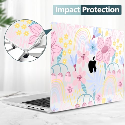 TWOLSKOO Compatible with MacBook Pro 14 inch Case M5 2026 2025-2021 Release M4 M3 M2 M1 Pro/Max Chip, Plastic Hard Shell & Keyboard Cover & USB C to USB Adapter & Screen Film, Floral Spring - color: Floral Spring