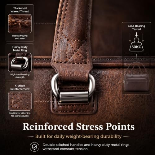 Men's Leather Laptop Bag 15 IN, Water-Resistant Briefcase Messenger Bag for Work, Business, Shoulder Crossbody Office Satchel - color: Brown