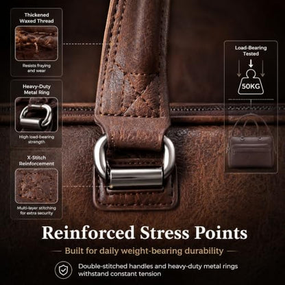Men's Leather Laptop Bag 15 IN, Water-Resistant Briefcase Messenger Bag for Work, Business, Shoulder Crossbody Office Satchel - color: Brown