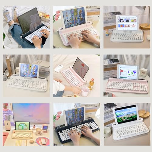 YUNZII ACTTO B303 Wireless Keyboard, Retro Bluetooth Aesthetic Typewriter Style Keyboard with Integrated Stand for Multi-Device (Snow White, B303) - style: Snow White