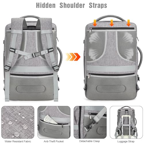 Tzowla 40L Expandable Travel Laptop Backpack for Men Women Carry on Flight Approved,Large Capacity Anti Theft Backpacks with Giant Tumbler Holder Pocket,Personal Item Bag Fit 17.3" Computer（Grey - color: Grey(backpack With 3 Packing Cubes)