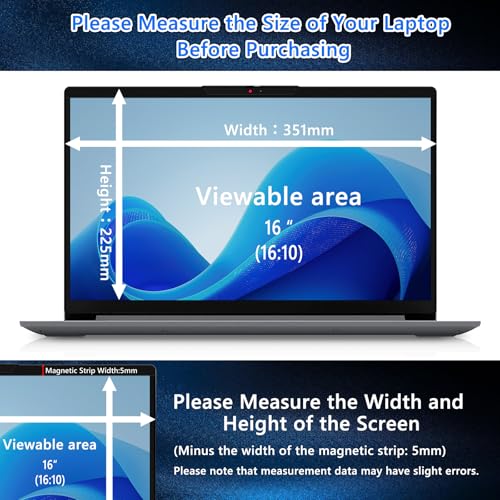 Magnetic Laptop Privacy Screen 16 Inch 16:10 (351mm x 225mm) | Anti-Spy/Glare/Reflective/Blue Light, Scratch Resistant, Smudge Resistant, Removable, Laptop Privacy Screen Protector Film - color: Laptop Screen Privacy 16 Inch 16:10