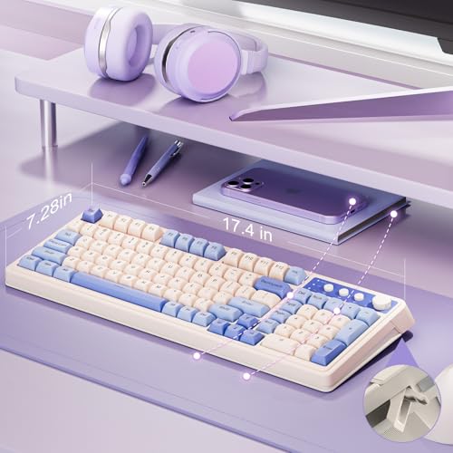 AULA S99 Wireless Keyboard,Bluetooth Computer Gaming Keyboards | 99 Keys with Number Pad,RGB Backlit,Programmable,Creamy Sounding,Tri-Mode BT/2.4GHz/USB-C,2000mAh Thocky Membrane Keyboard - color: Gradient Purple