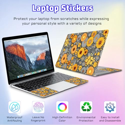 Universal Laptop Skin Sticker Decal, Compatible with MacBook HP Dell Lenovo 12"-15.6", Reusable Vinyl Notebook Cover 3PCS Set, High-Recognition Film-Yellow Daisies - color: Yellow Daisies