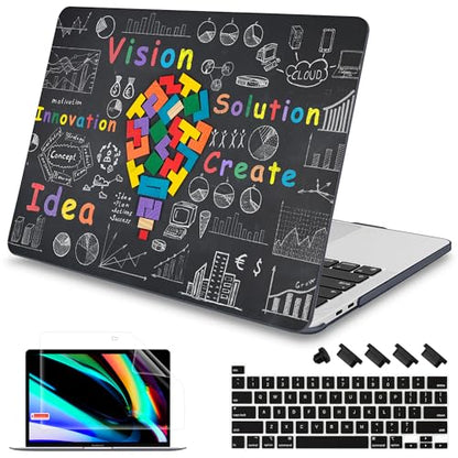 Mektron for MacBook Pro 16 inch Case A2141 with Touch Bar and Touch ID (2020 2019 Release), Geometric Blackboard Hard Shell Case Cover with Keyboard Skin & Screen Protector & Dust Plug - color: Geometric Blackboard