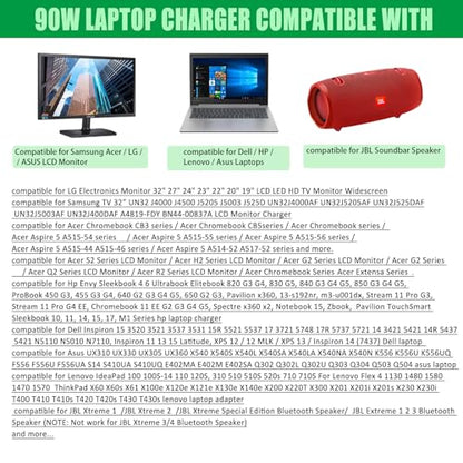 90W Laptop Charger Universal 15V-20V Power Supply Adapter. | for 15V 18V 19V 19.5V 20V Lenovo HP Dell ASUS Acer Samsung Sony Fujitsu Notebook Chromebook Power Supply Cord with 15 Tips