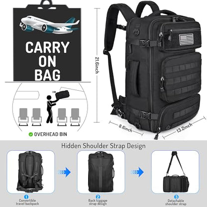 MOZETO Travel Backpack for Men 40L TSA Approved Carry On Backpack with USB Charging Port Durable Water-resistant Convertible Duffle Luggage Bag Large Weekender Bag Daypack Fits 17.3 Inch Laptop