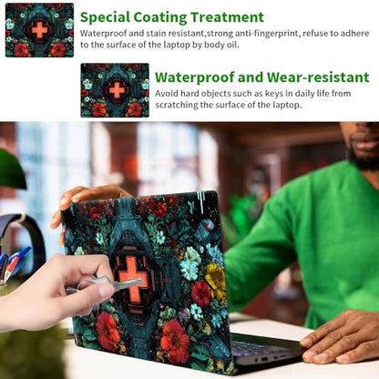 Laptop Skin Sticker Decal, Universal Protective Cover Fit 12 13 14 15.6 Inch Notebook, Reusable Water-Resistant Vinyl Decal w/ 2 Wrist Pads for Business Travel Office, Cross Flower - color: Cross Flower